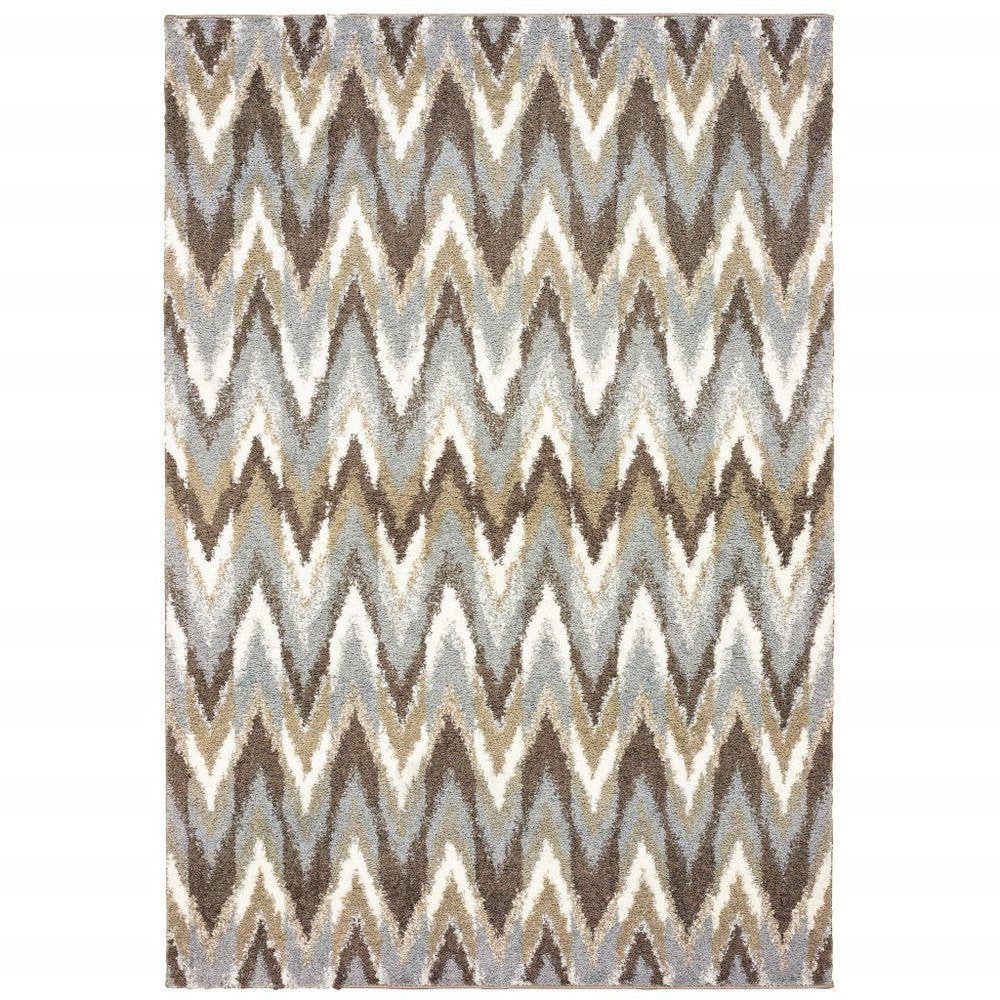 7' X 10' Gray And Taupe Ikat Pattern Area Rug
