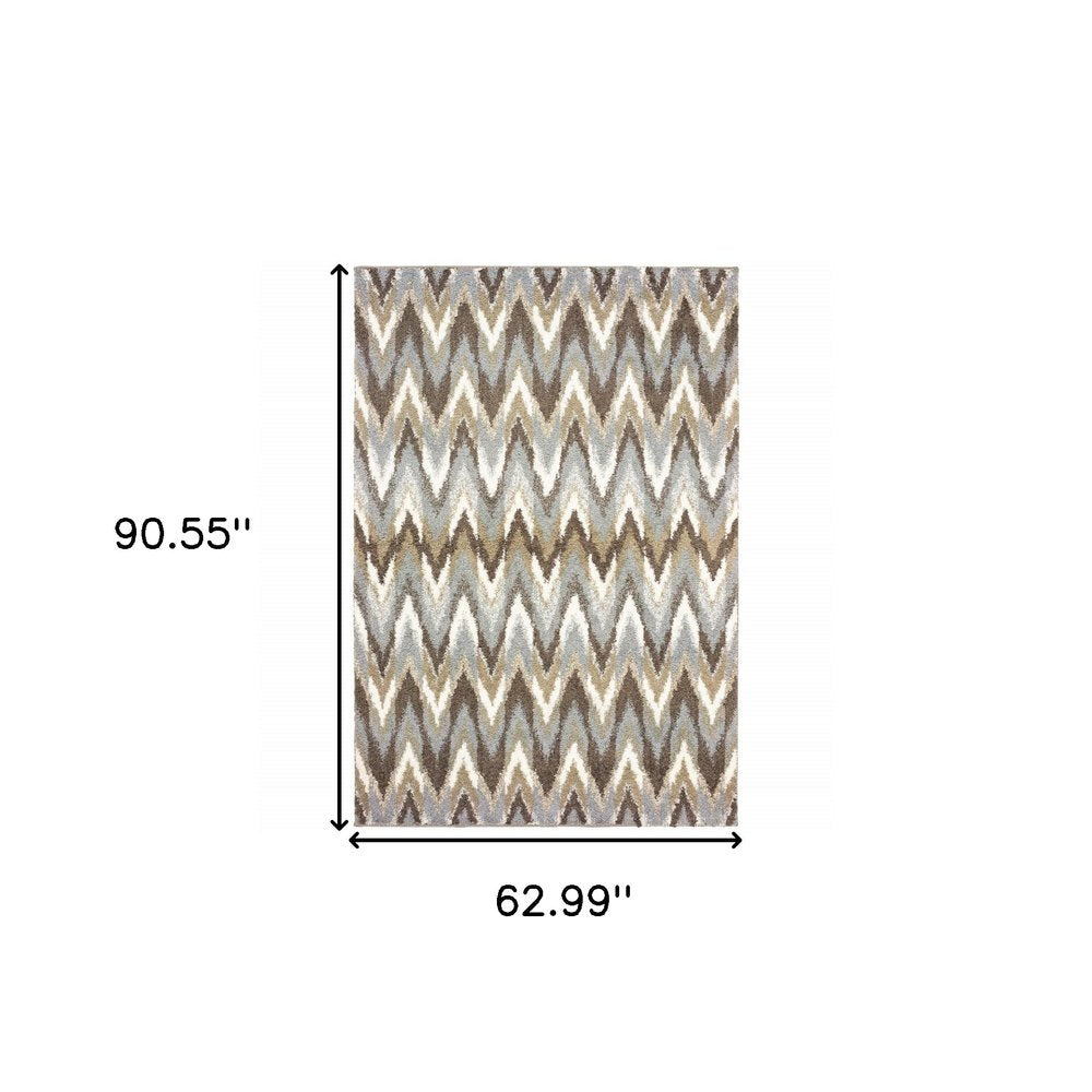 7' X 10' Gray And Taupe Ikat Pattern Area Rug