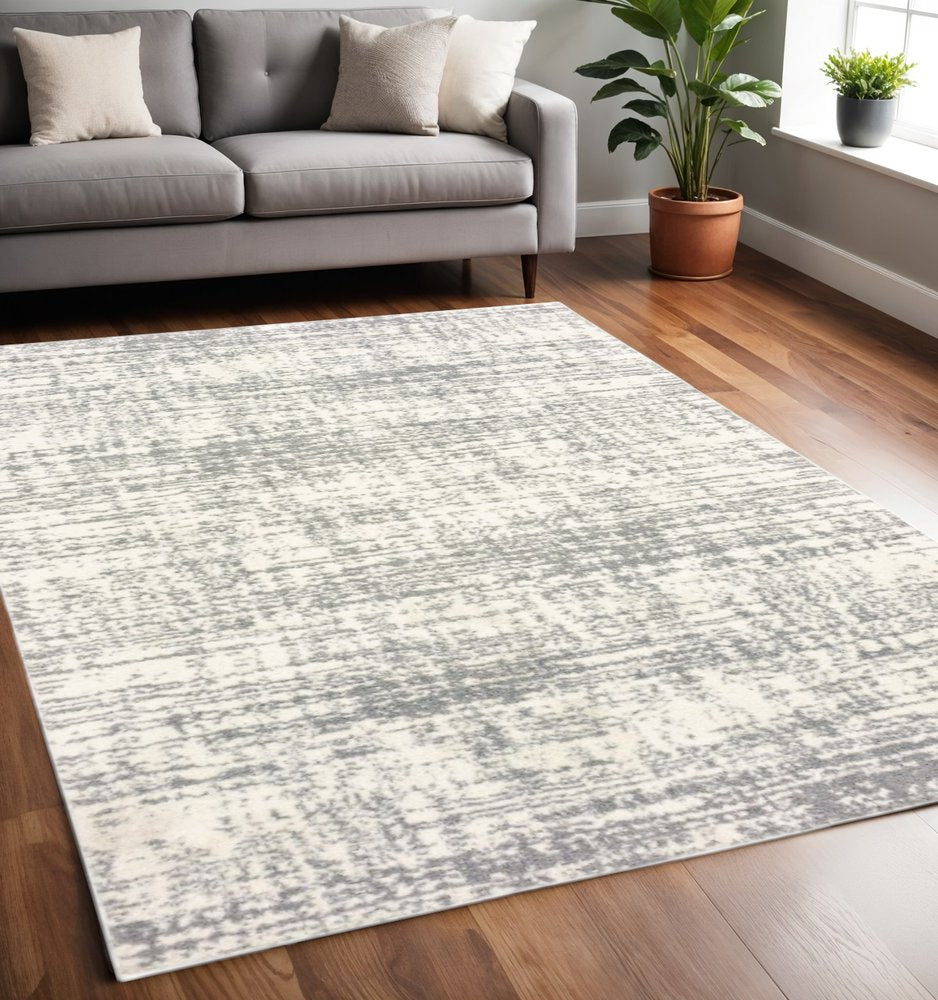 2' X 8' Ivory And Gray Abstract Strokes Runner Rug