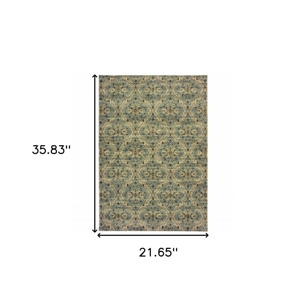 10' X 13' Ivory And Blue Geometric Area Rug