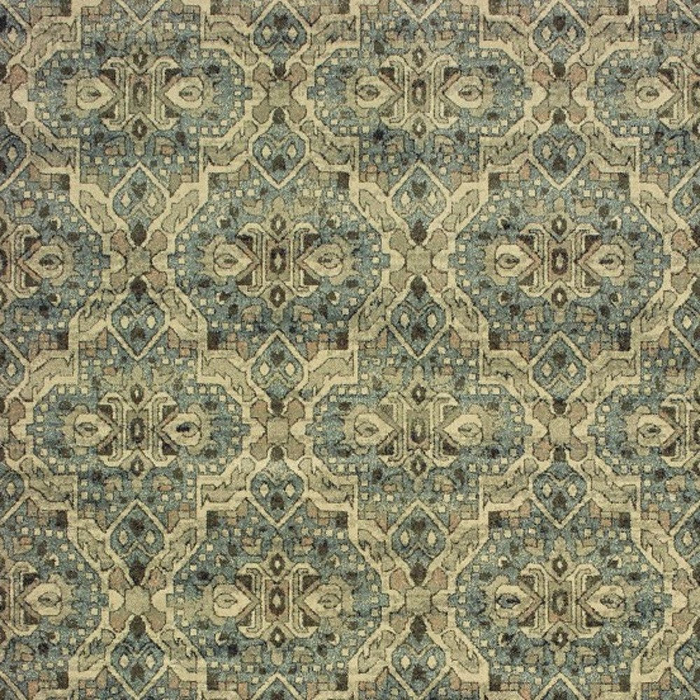 10' X 13' Ivory And Blue Geometric Area Rug