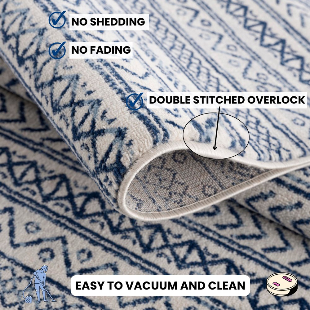 4' X 6' Navy Blue Decorative Stripes Area Rug