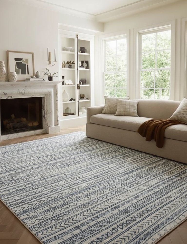 4' X 6' Navy Blue Decorative Stripes Area Rug