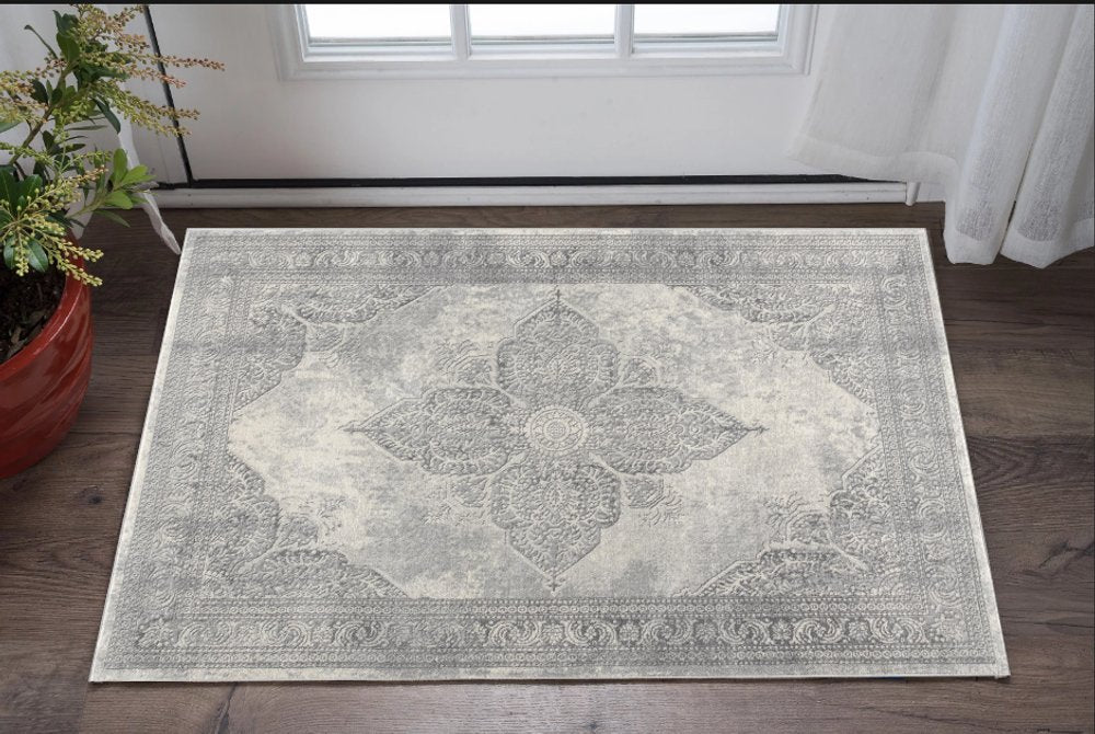 2' X 4' Gray Distressed Medallion Area Rug
