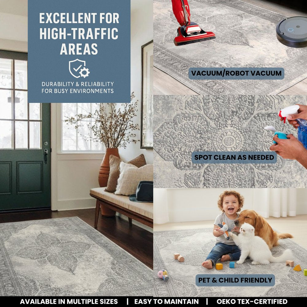 2' X 4' Gray Distressed Medallion Area Rug