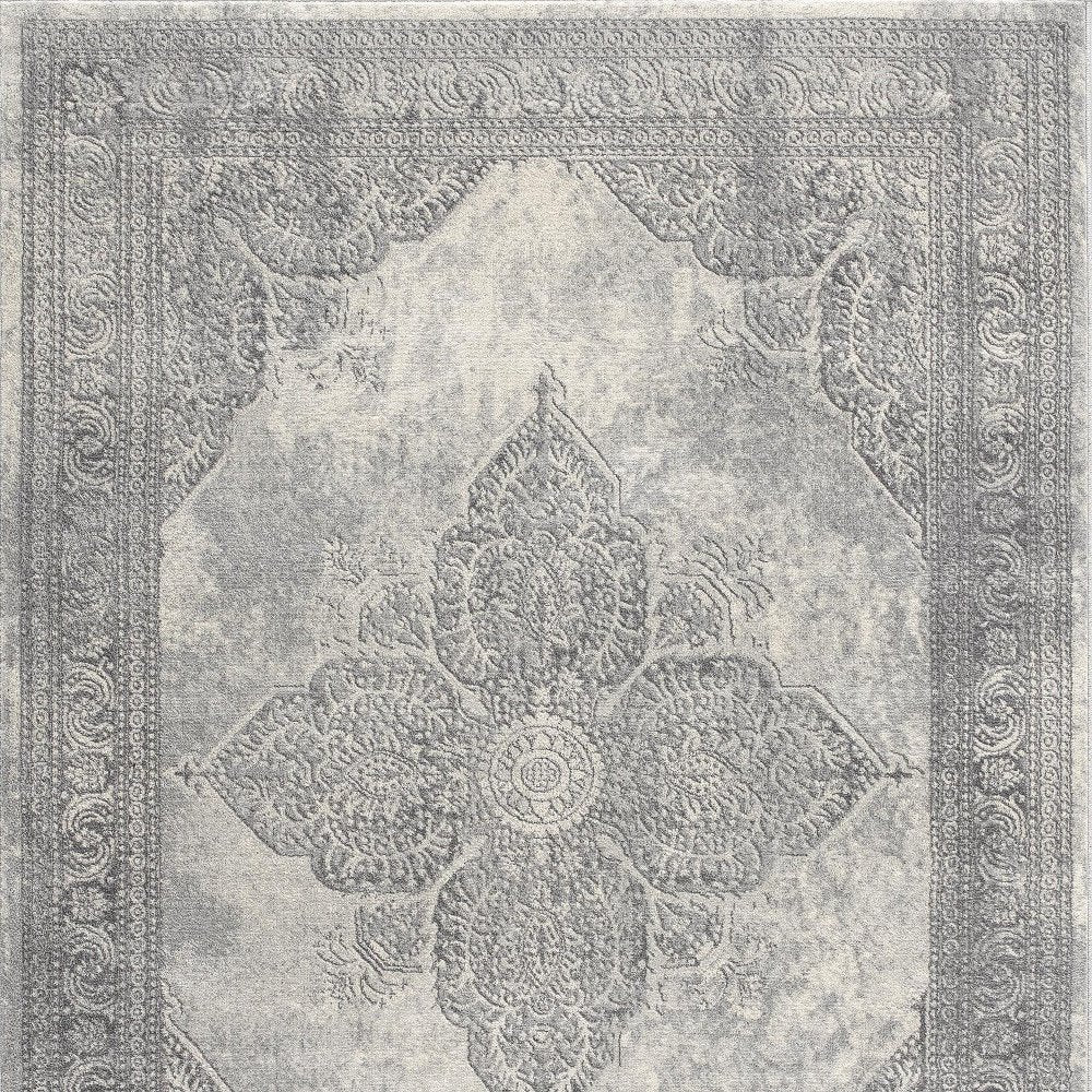 2' X 4' Gray Distressed Medallion Area Rug