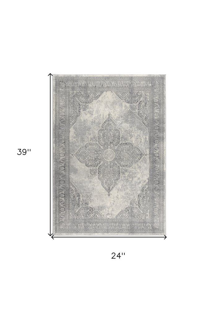 2' X 4' Gray Distressed Medallion Area Rug