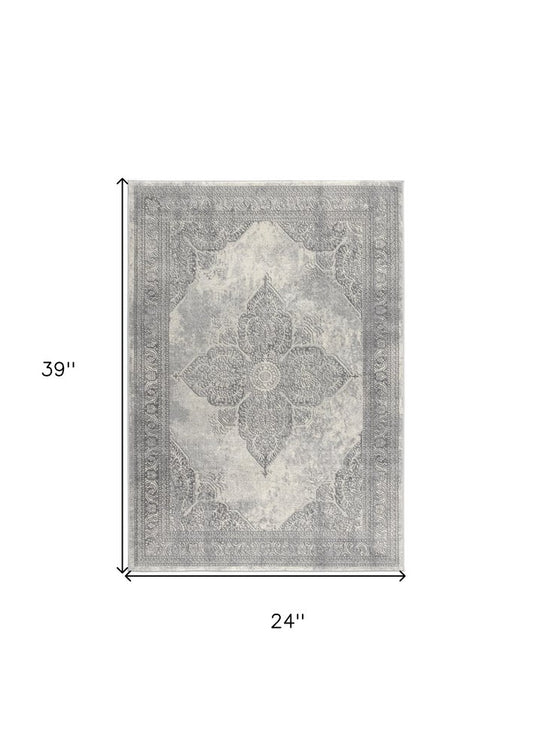 2' X 4' Gray Distressed Medallion Area Rug