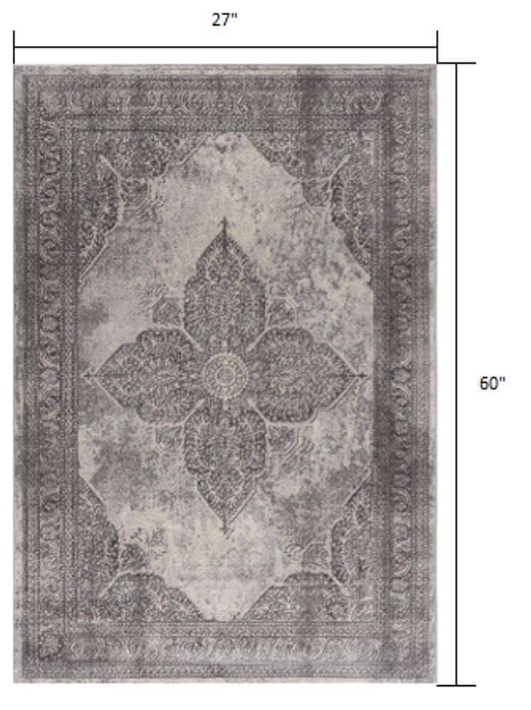 2' X 4' Gray Distressed Medallion Area Rug