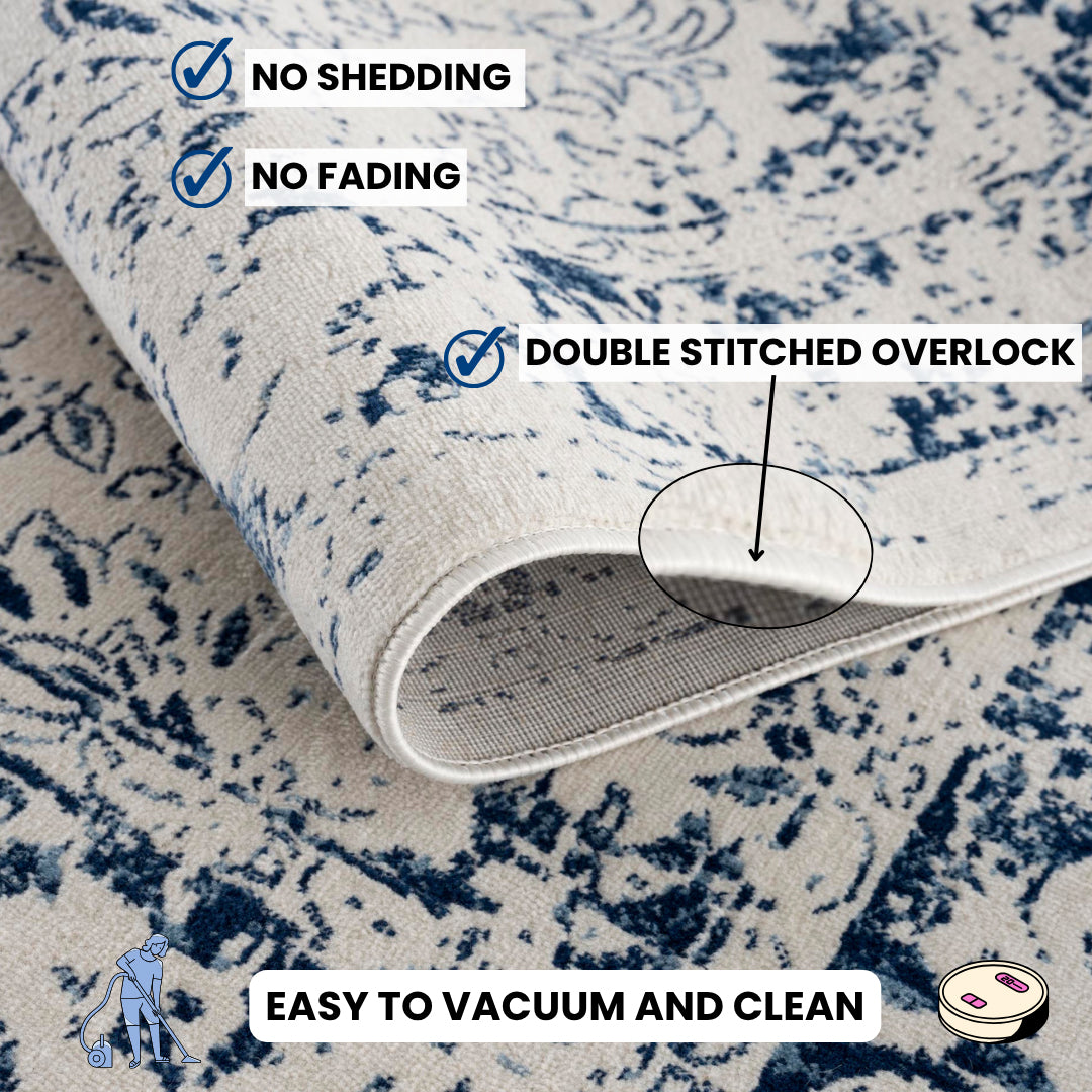 2' X 3' Navy Blue Distressed Floral Scatter Rug