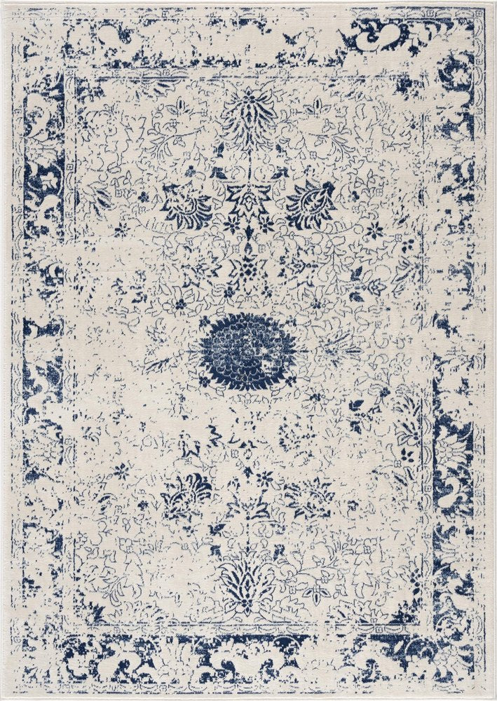 2' X 3' Navy Blue Distressed Floral Scatter Rug