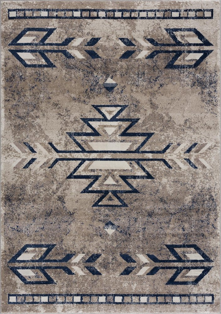 4' X 6' Beige And Blue Boho Chic Area Rug
