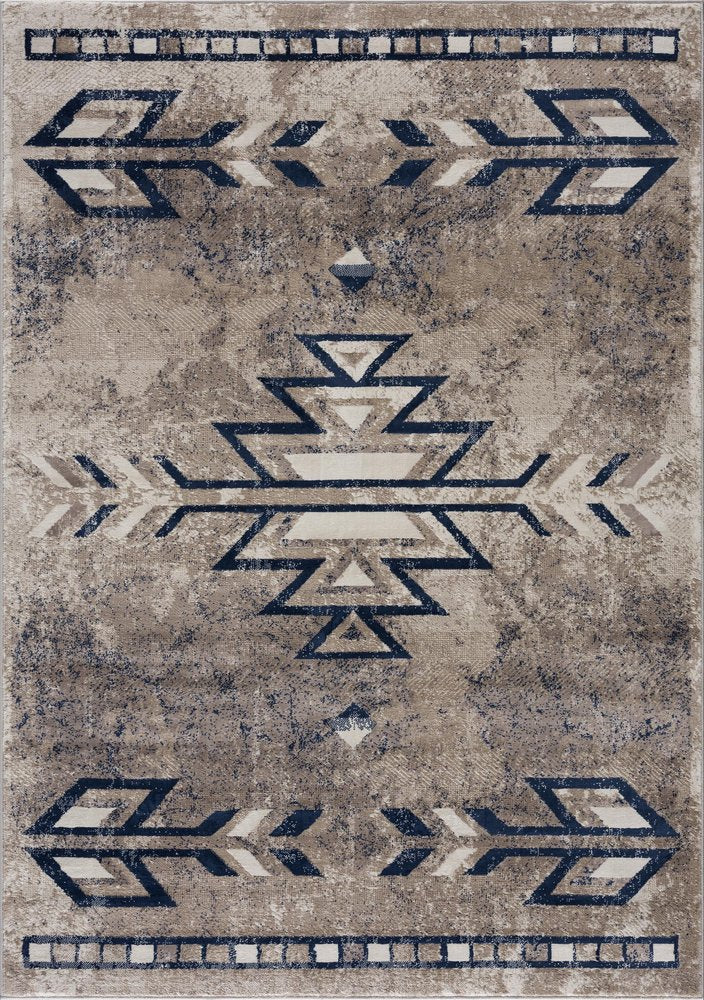 4' X 6' Beige And Blue Boho Chic Area Rug