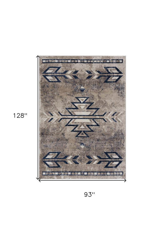 4' X 6' Beige And Blue Boho Chic Area Rug