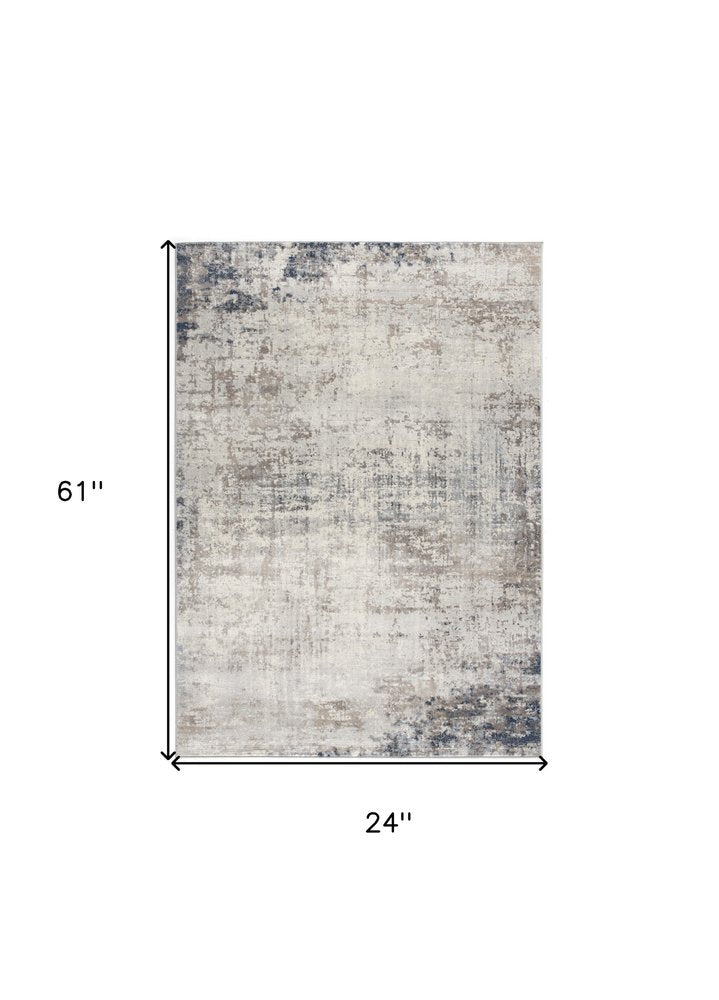 2' X 5' Navy Blue Distressed Striations Area Rug