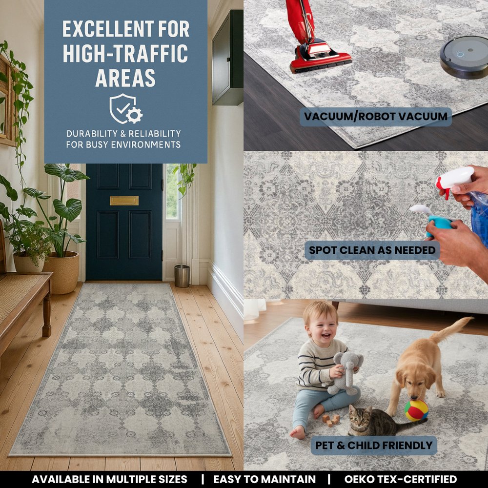 4' X 6' Gray Distressed Trellis Pattern Area Rug