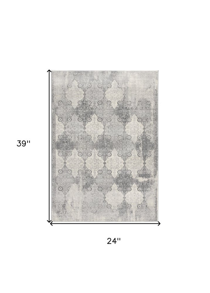 4' X 6' Gray Distressed Trellis Pattern Area Rug