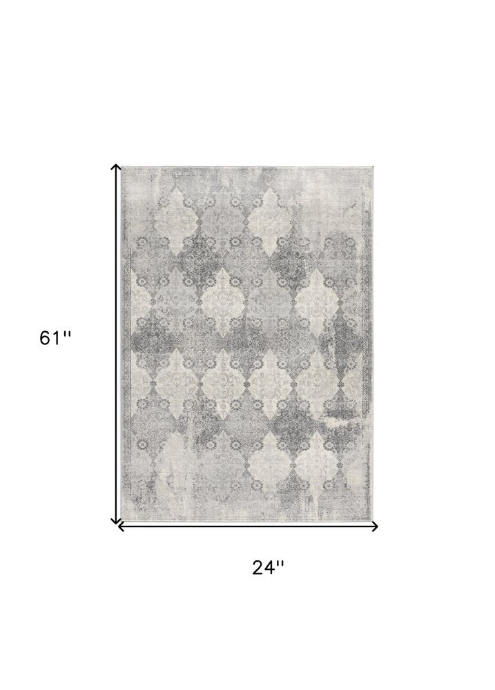 4' X 6' Gray Distressed Trellis Pattern Area Rug