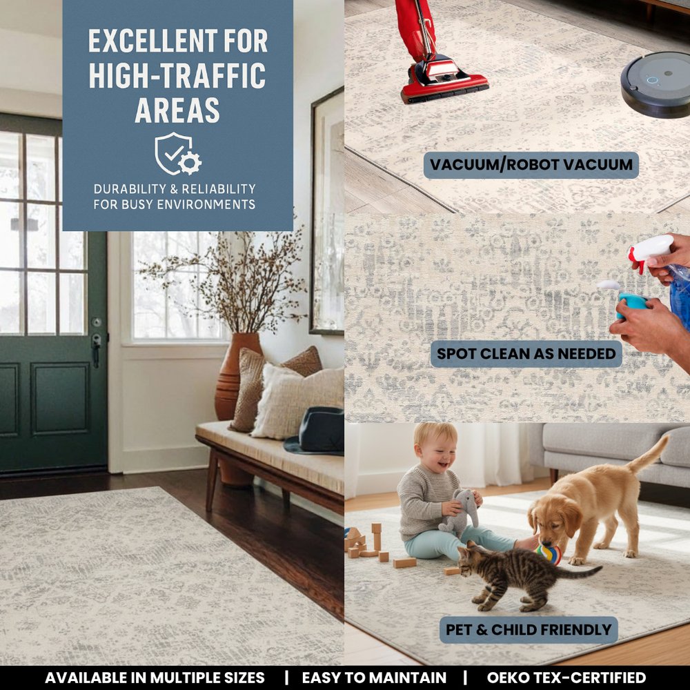 2' X 8' Ivory Distressed Ikat Pattern Runner Rug