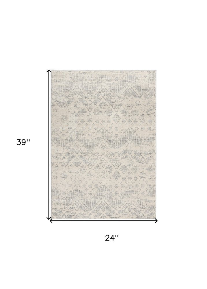 2' X 8' Ivory Distressed Ikat Pattern Runner Rug