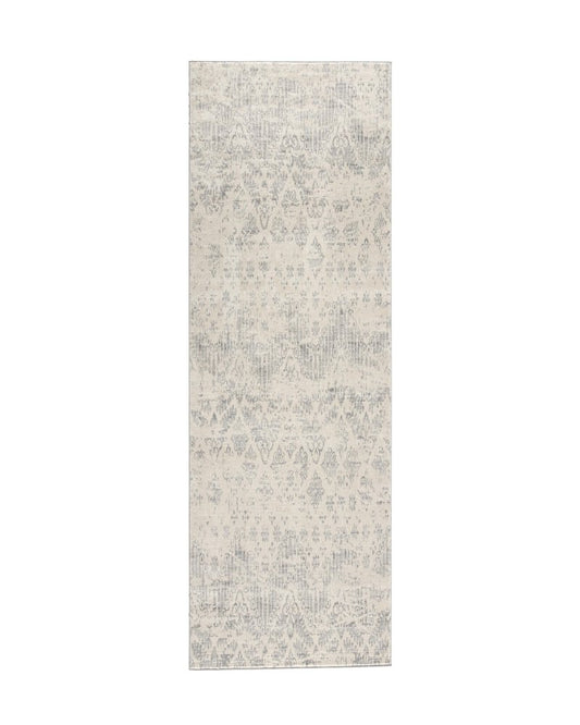 2' X 8' Ivory Distressed Ikat Pattern Runner Rug