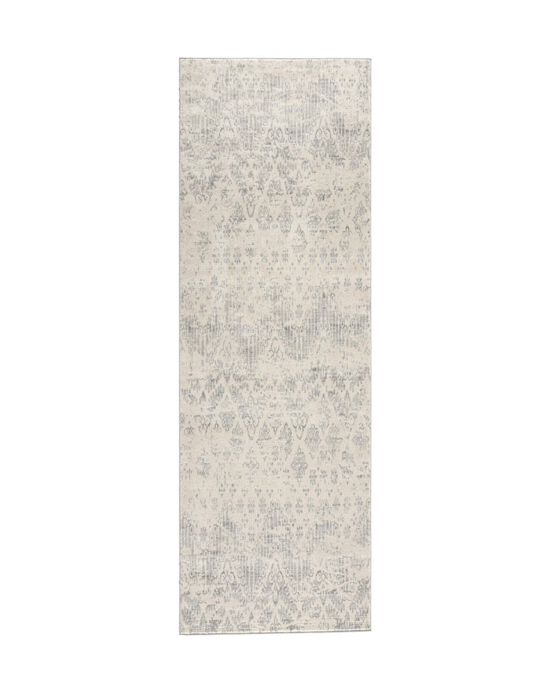 2' X 8' Ivory Distressed Ikat Pattern Runner Rug