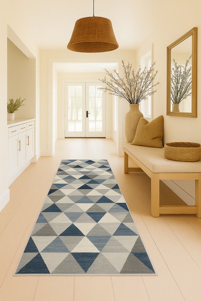2' X 15' Navy Blue Geometric Diamond Runner Rug