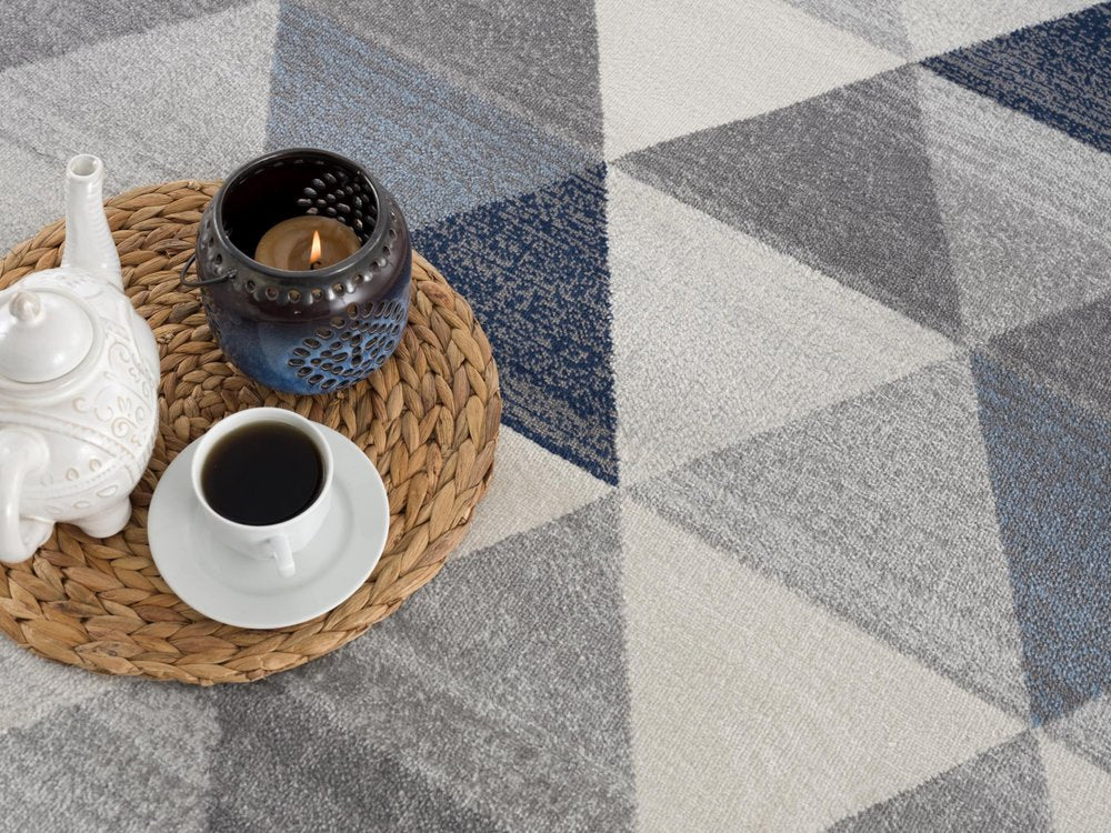 2' X 15' Navy Blue Geometric Diamond Runner Rug