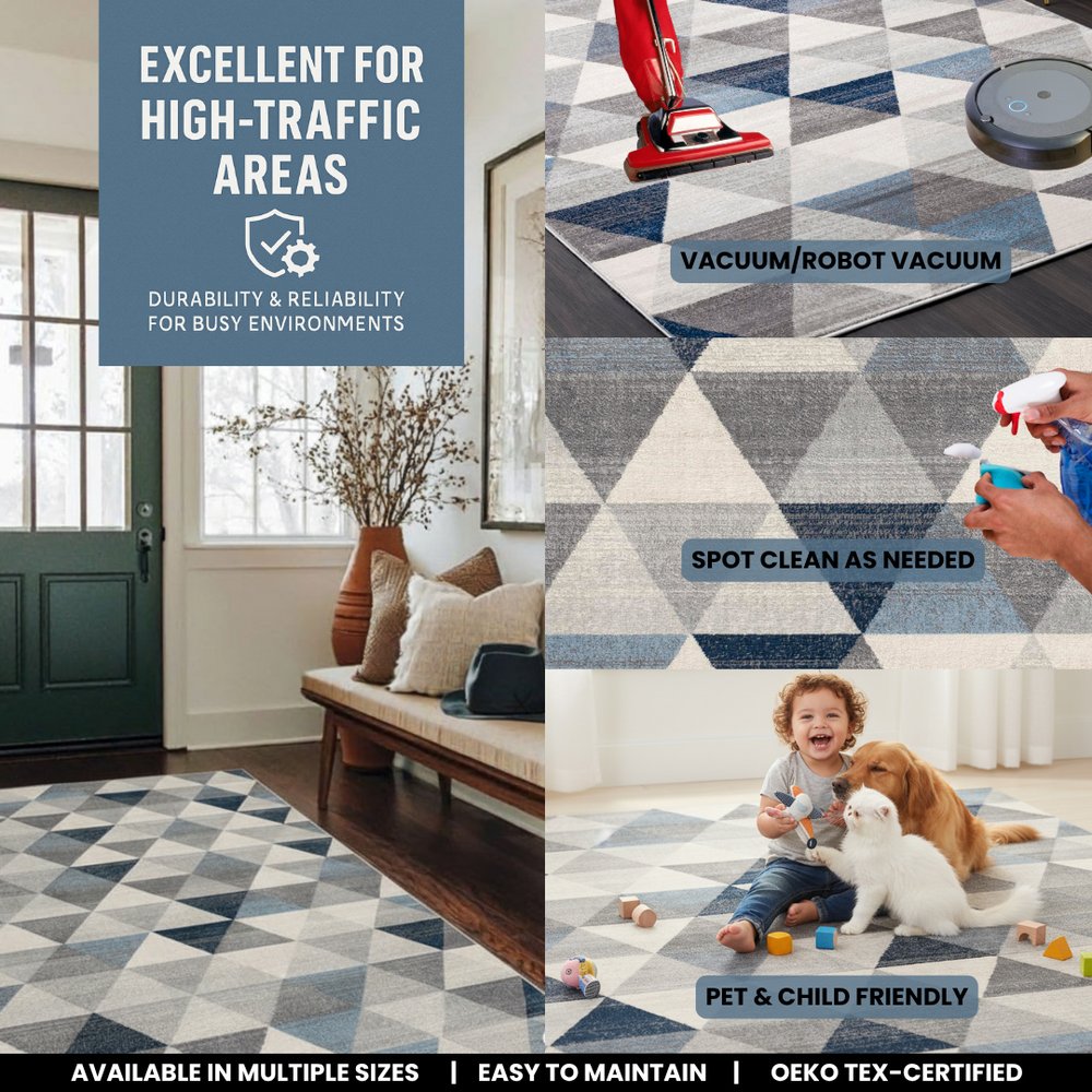 2' X 15' Navy Blue Geometric Diamond Runner Rug