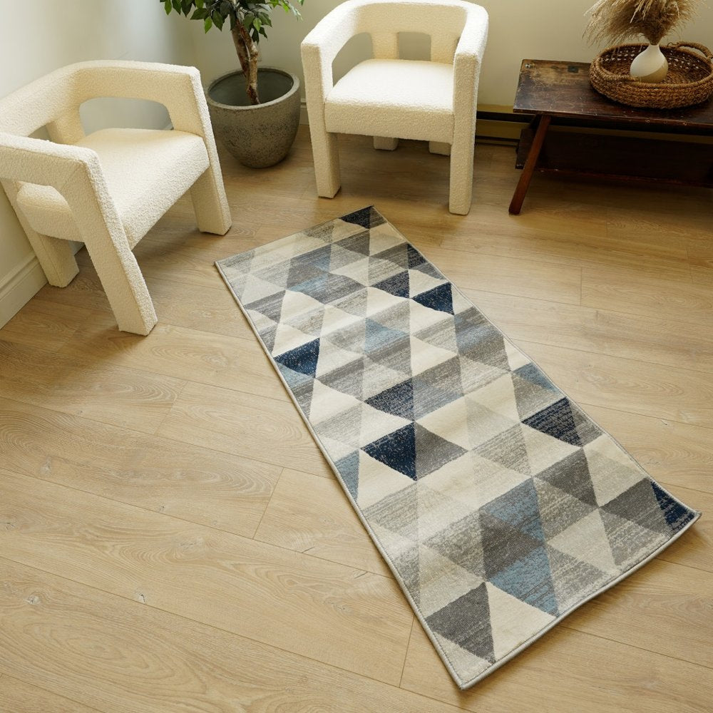 2' X 15' Navy Blue Geometric Diamond Runner Rug