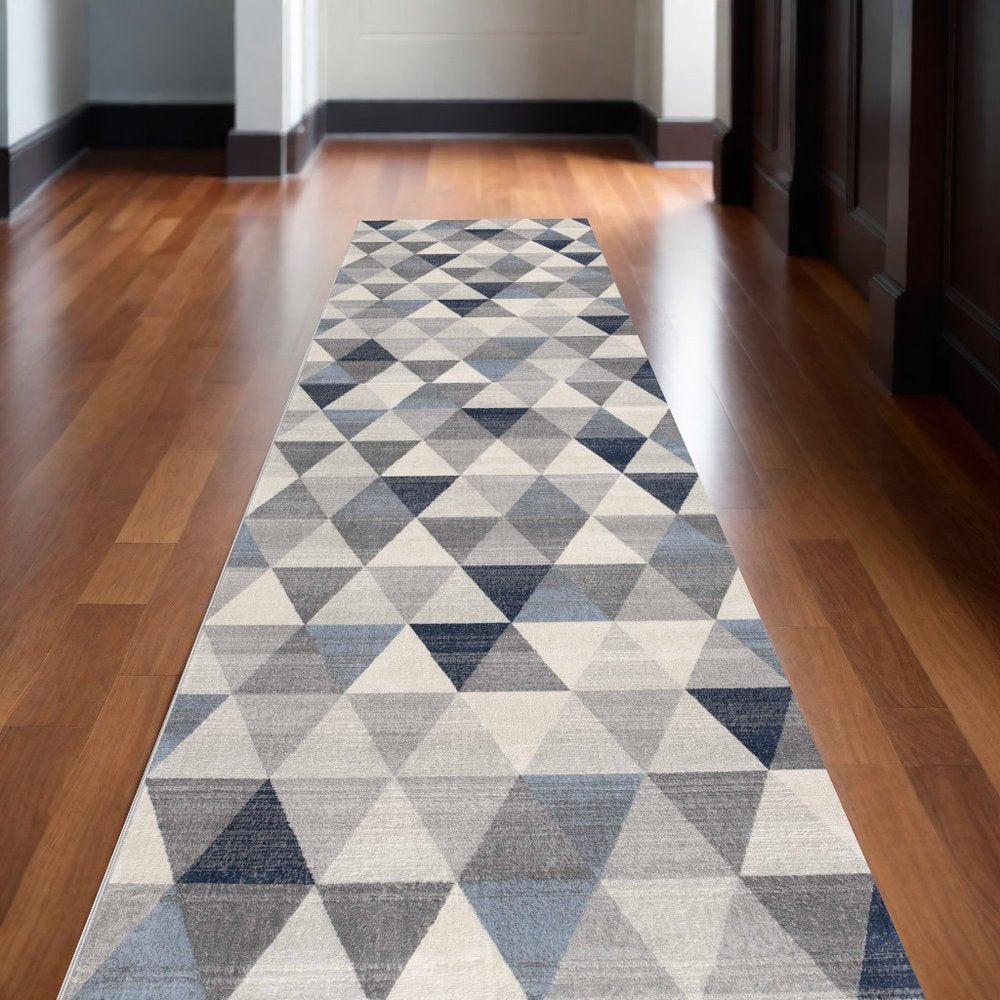 2' X 15' Navy Blue Geometric Diamond Runner Rug