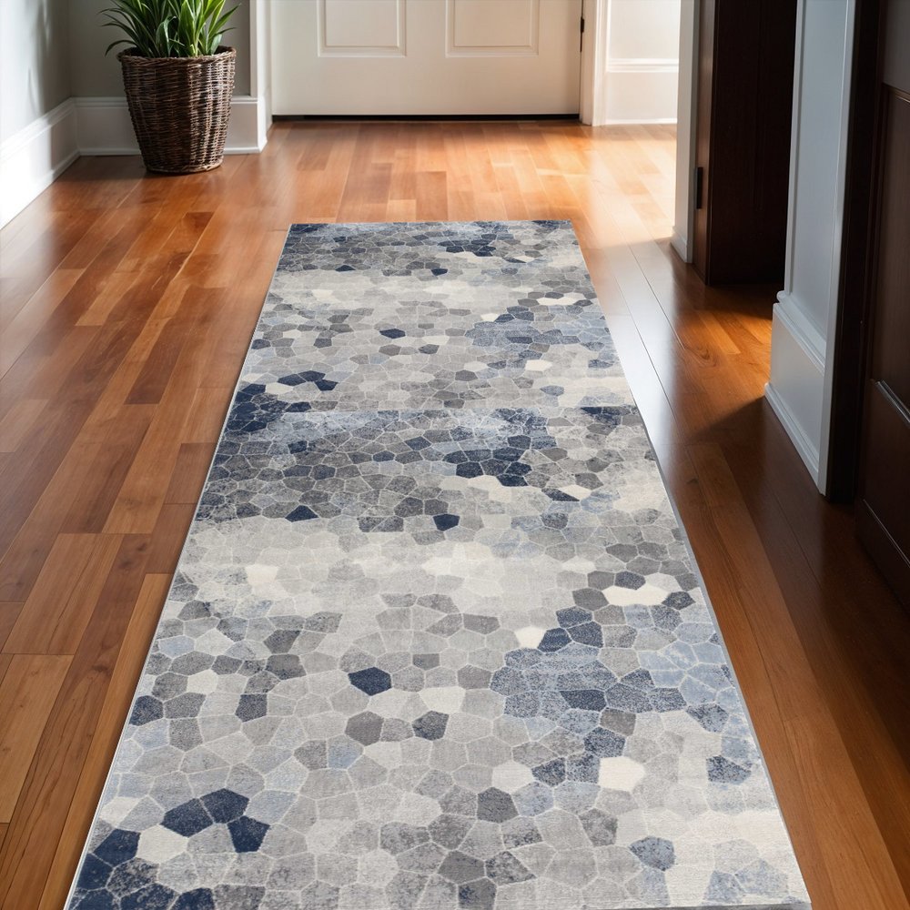 2' X 3' Navy Blue Cobblestone Pattern Scatter Rug