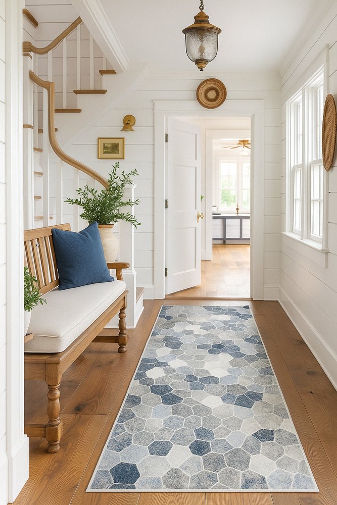 2' X 3' Navy Blue Cobblestone Pattern Scatter Rug