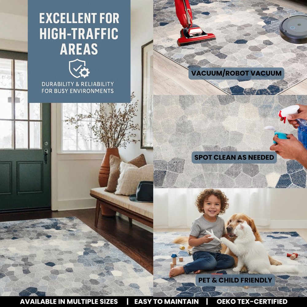 2' X 3' Navy Blue Cobblestone Pattern Scatter Rug