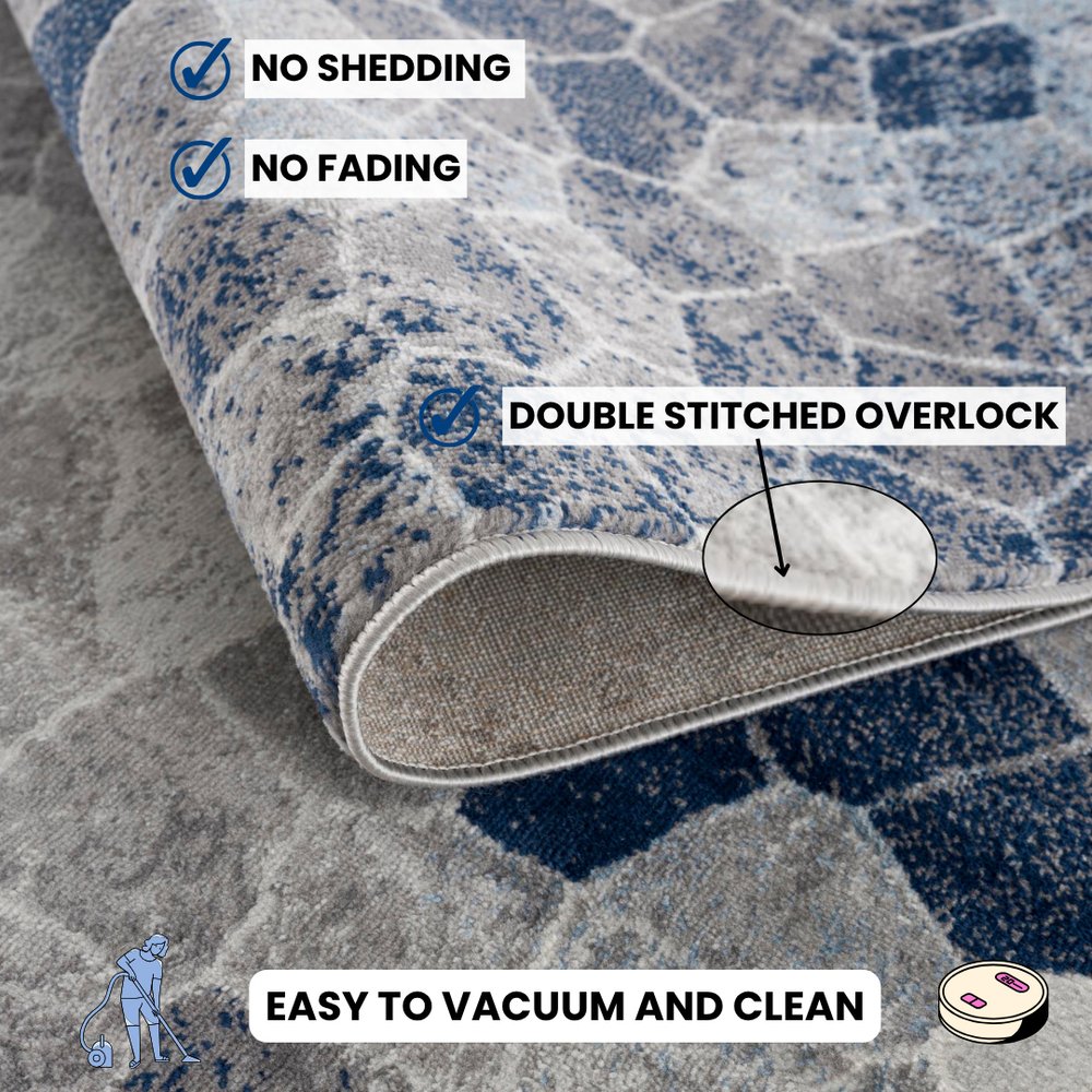 2' X 3' Navy Blue Cobblestone Pattern Scatter Rug