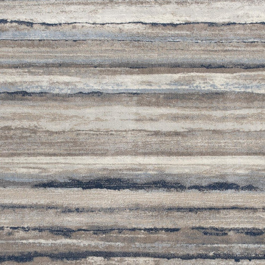 5' X 8' Blue And Beige Distressed Stripes Area Rug