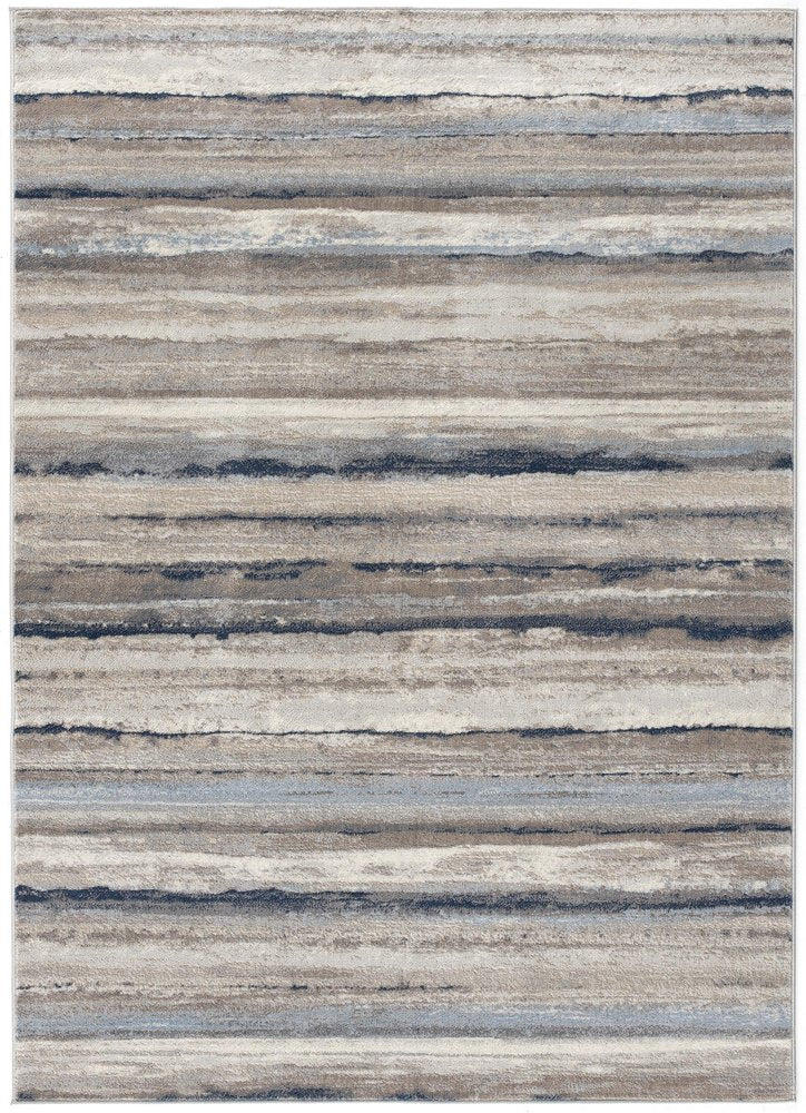 5' X 8' Blue And Beige Distressed Stripes Area Rug