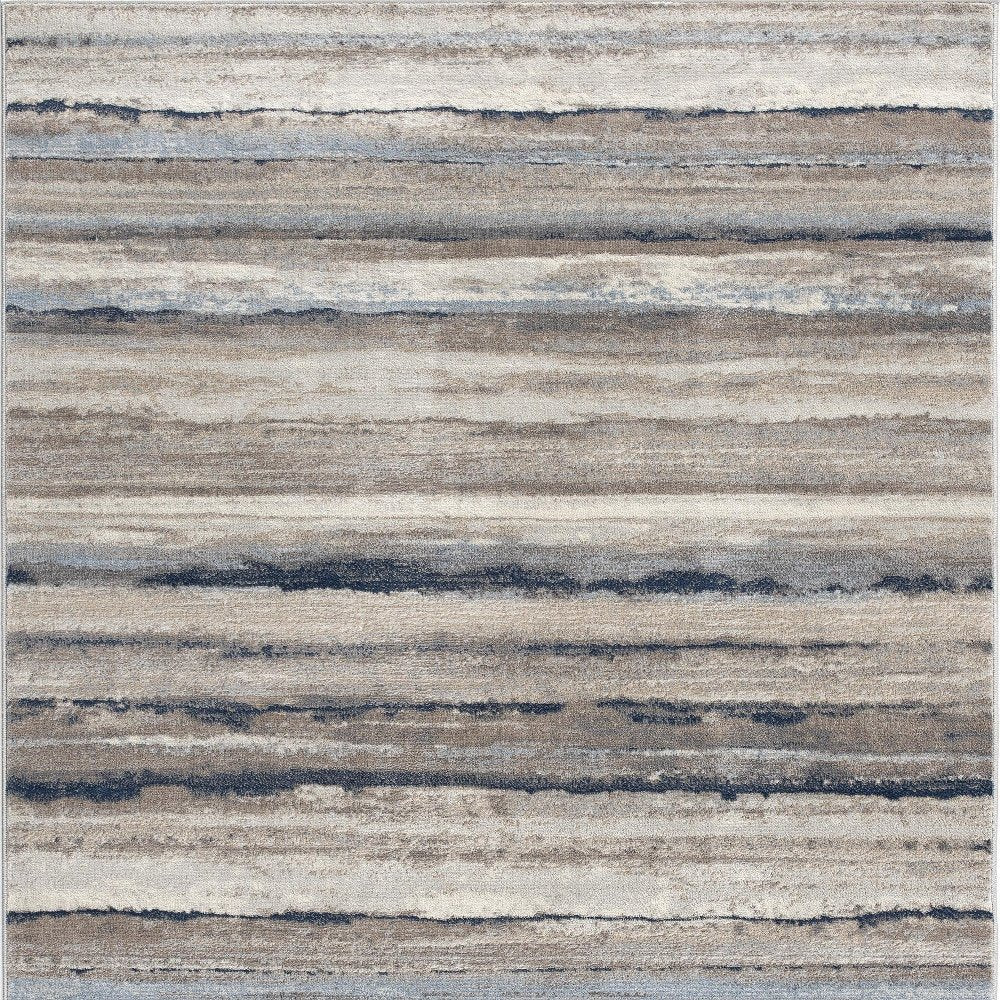 5' X 8' Blue And Beige Distressed Stripes Area Rug