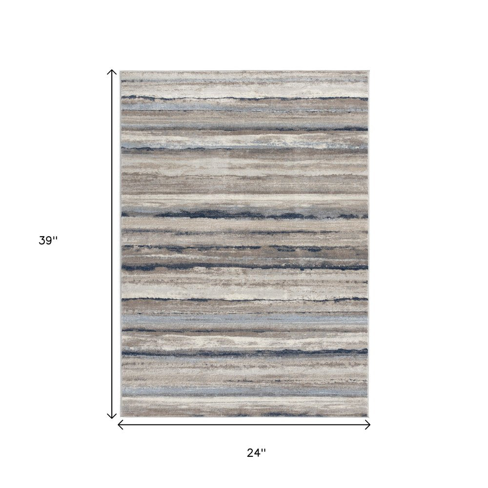 5' X 8' Blue And Beige Distressed Stripes Area Rug