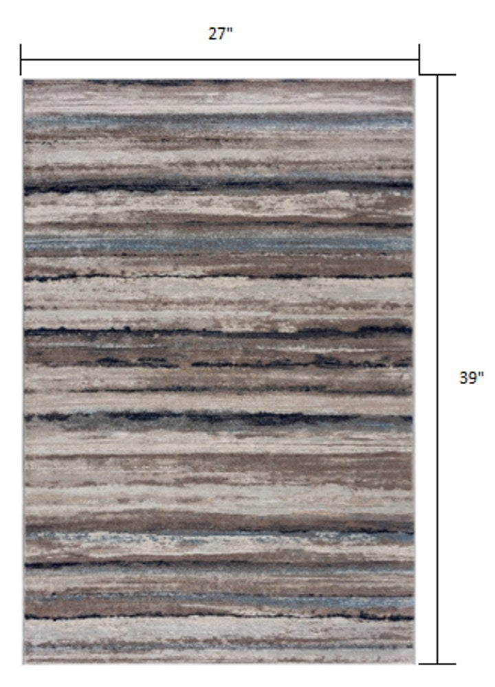 5' X 8' Blue And Beige Distressed Stripes Area Rug