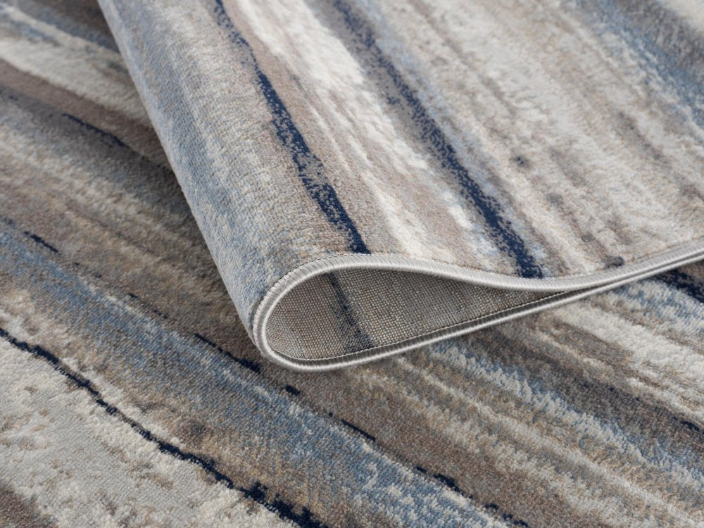 5' X 8' Blue And Beige Distressed Stripes Area Rug