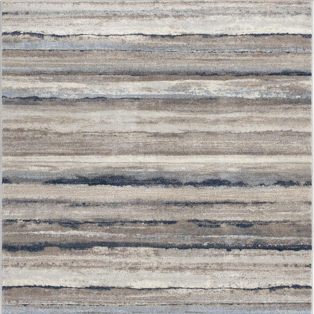 5' X 8' Blue And Beige Distressed Stripes Area Rug