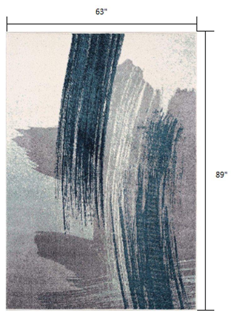 5' X 8' White And Blue Abstract Strokes Area Rug