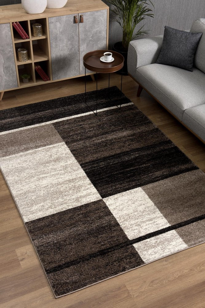 8' X 11' Brown And Beige Abstract Blocks Area Rug