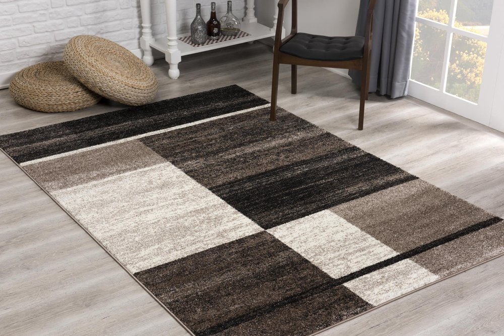 8' X 11' Brown And Beige Abstract Blocks Area Rug