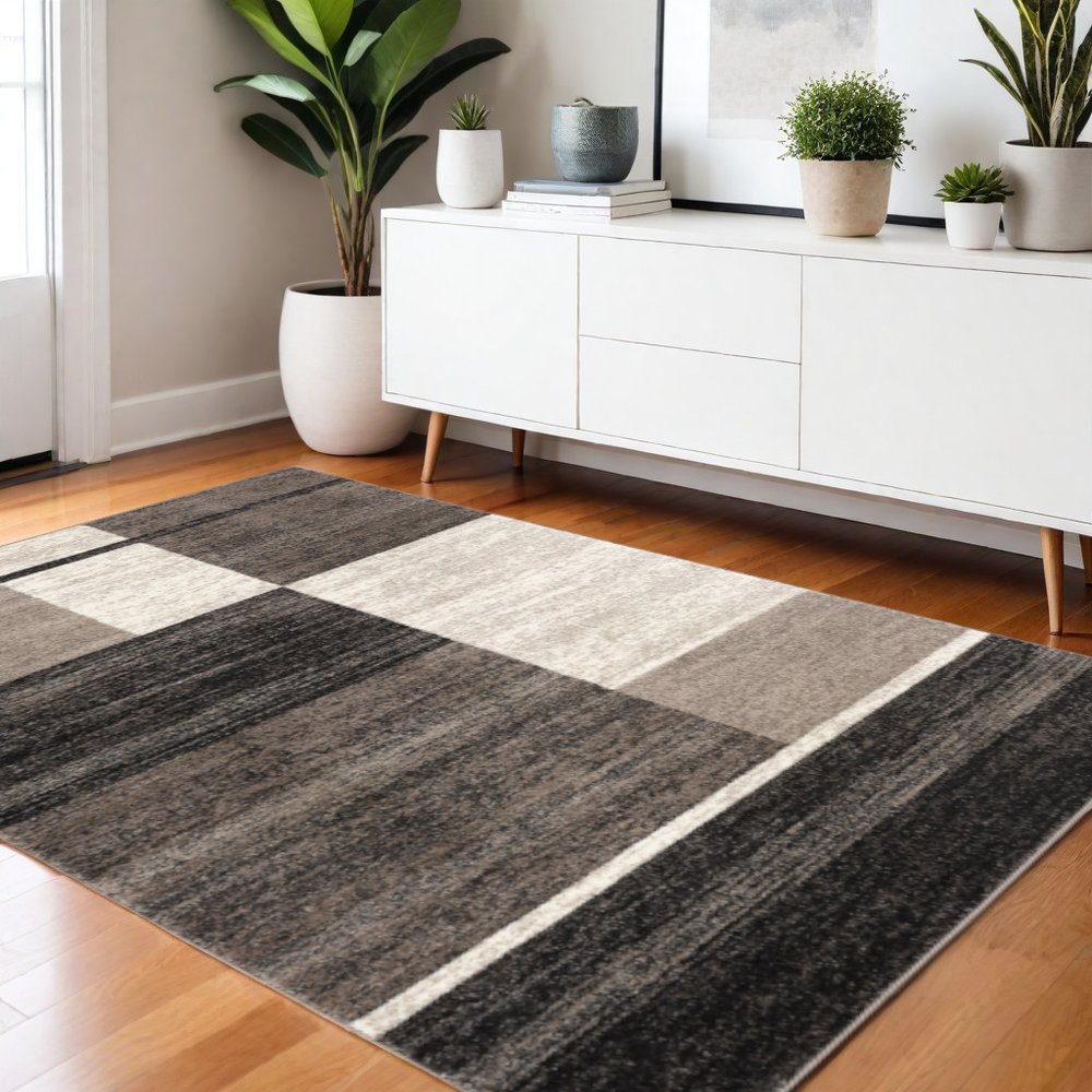 8' X 11' Brown And Beige Abstract Blocks Area Rug