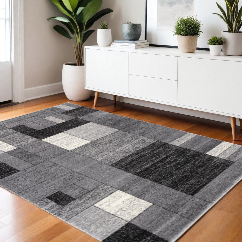 7' X 9' Gray Distressed Geometric Area Rug