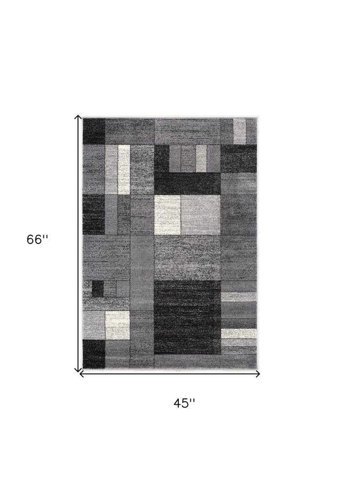 7' X 9' Gray Distressed Geometric Area Rug