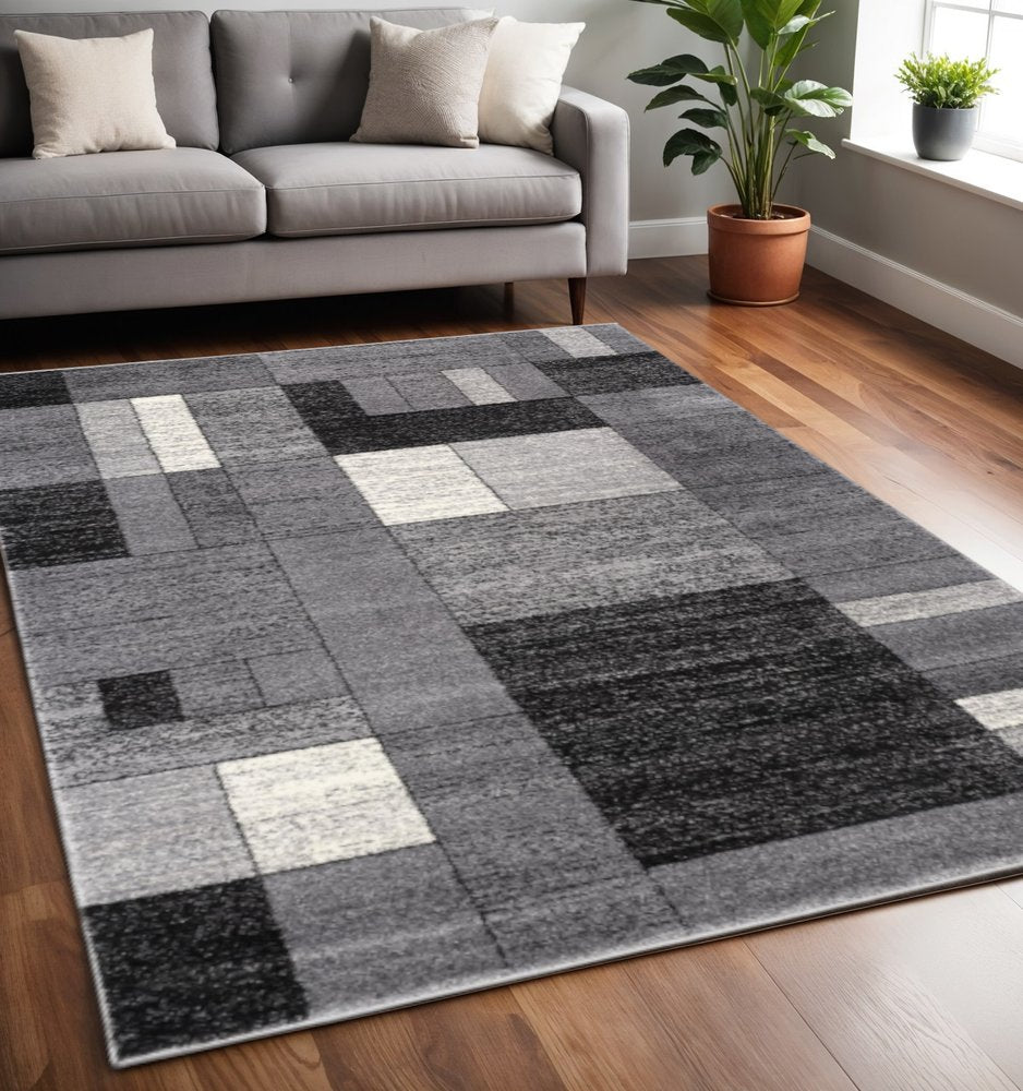 7' X 9' Gray Distressed Geometric Area Rug
