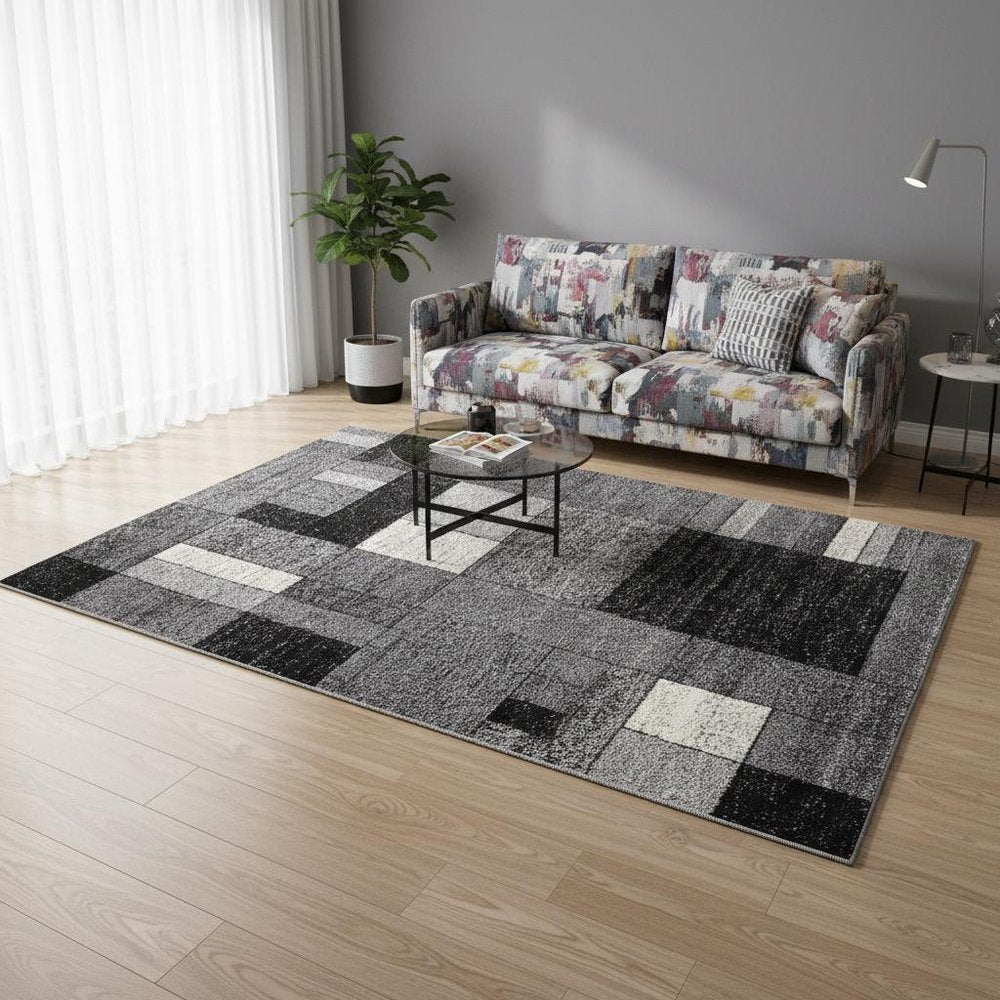 7' X 9' Gray Distressed Geometric Area Rug